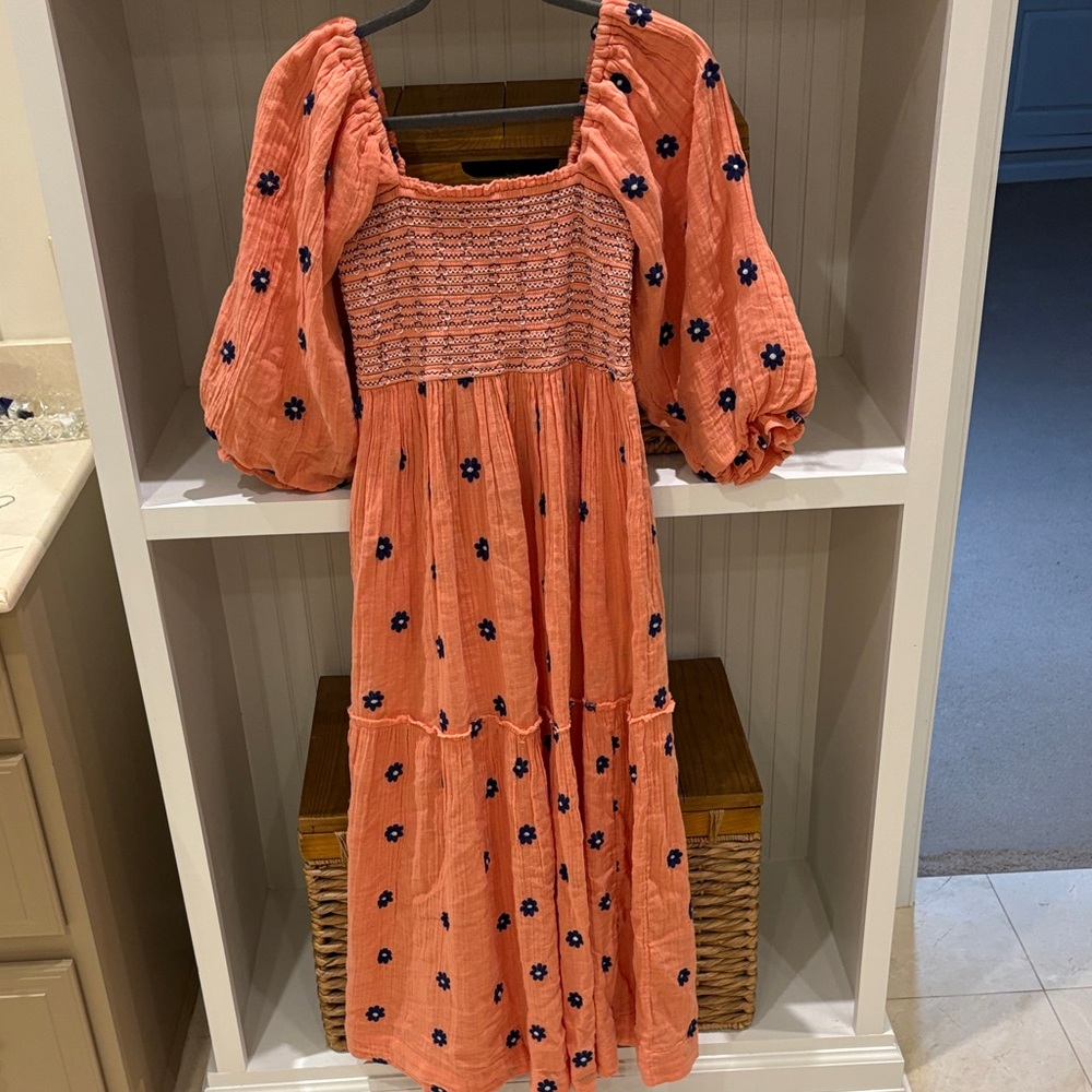 Free People Dahlia Embroidered Tiered Maxi Dress in the color Pearl Island